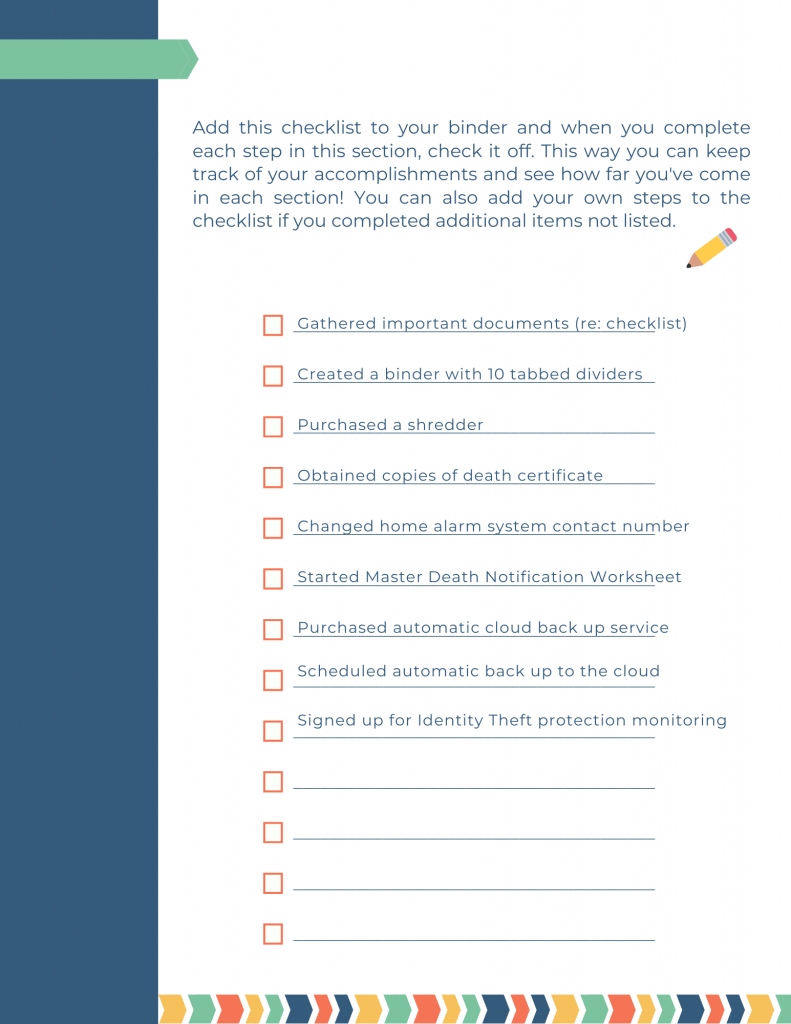 End of section checklist for widows