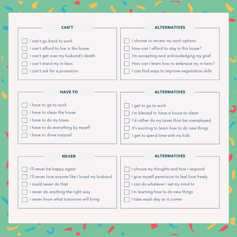 Table of words to remove from vocabulary including can't, have to and never